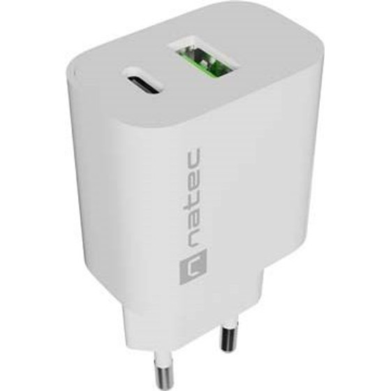 Natec Wall Charger Ribera 1X USB-A + 1X USB-C 20W White - (NUC-2396)