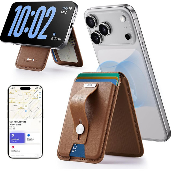 ESR - Geo HaloLock Wallet Stand - MagSafe, Vegan Leather, All in One Pocket, Holds 1-5 Cards - Caramel Brown - (2K6091062)