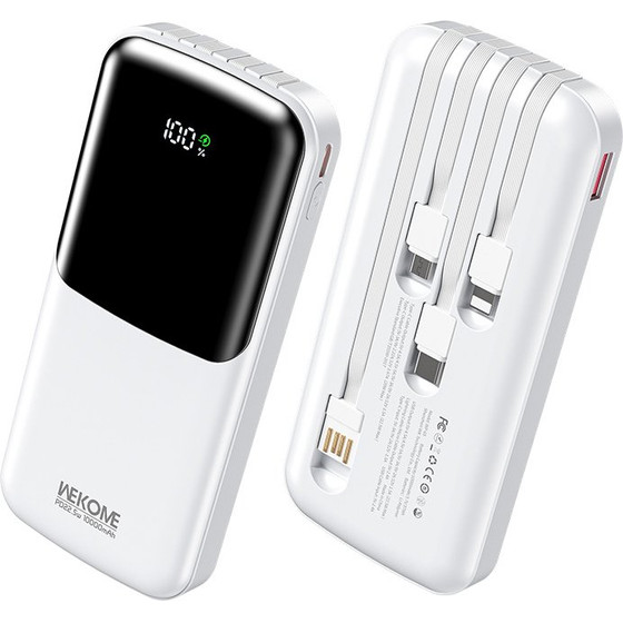 WK Power Bank 10000mAh PD 22,5W WP-65 2 ������, �� ������� USB-C/Lightning/Micro/USB ����� - (WP-65 White)