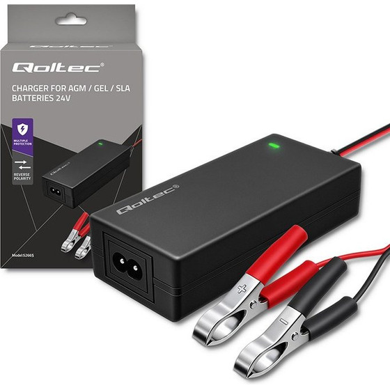 QOLTEC Automatic Charger For Agm Gel Std Batteries | 24V Charger | 2A | 48W | Led | 1.8m Cable - (52665)