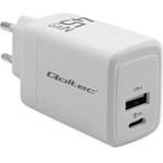 QOLTEC Gan 45W charger| 5-20V | 1.5-3A | 1 x USB-C Pd | 1x Usb Qc 3.0 | White - (51825)