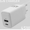 QOLTEC Gan 45W charger| 5-20V | 1.5-3A | 1 x USB-C Pd | 1x Usb Qc 3.0 | White - (51825)