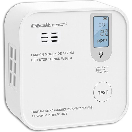 QOLTEC Wireless Carbon Monoxide (CO) Sensor With Battery | Sensor Service Life 10 Years | Alarm 85dB | Led - (52577)