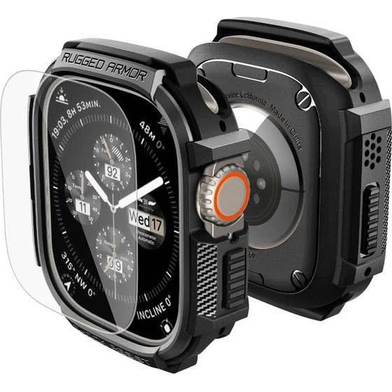 Spigen Rugged Armor & Tempered Glass Apple Watch Ultra 1 / 2 / 3 (49 MM) Matte Black - (ACS11414)