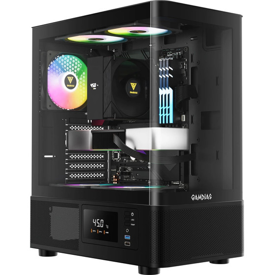 Gamdias Case Atx - Atlas E2 - 3 x 120 Mm A-RGB, Digital Display, Curved Glass - (GAMDIAS-ATLAS-E2-CG)