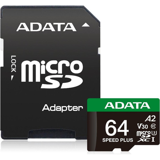 Adata Msd Speed+ 64GB UHS1 U3 V30 A2 160/140 MB/s+Ada - (UD64GUI3V30A2SP-RA1)