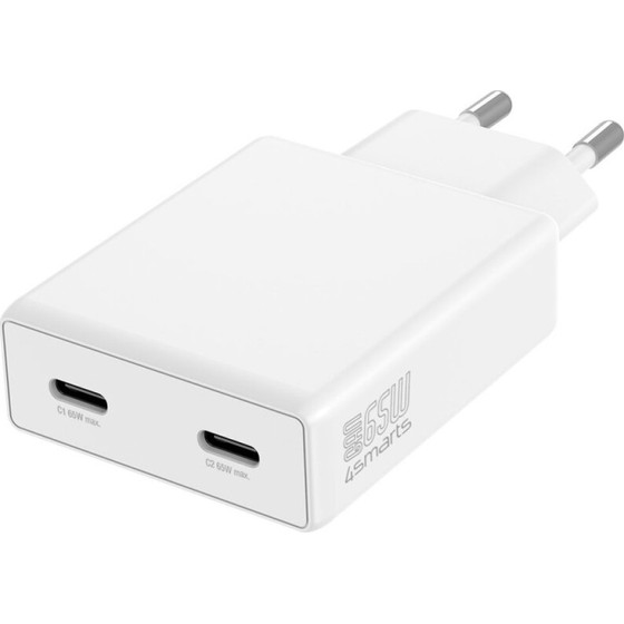 4sMarts Wall Charger Pdplug Slim Dual 65W Gan 2xUSB-C White - (546065)