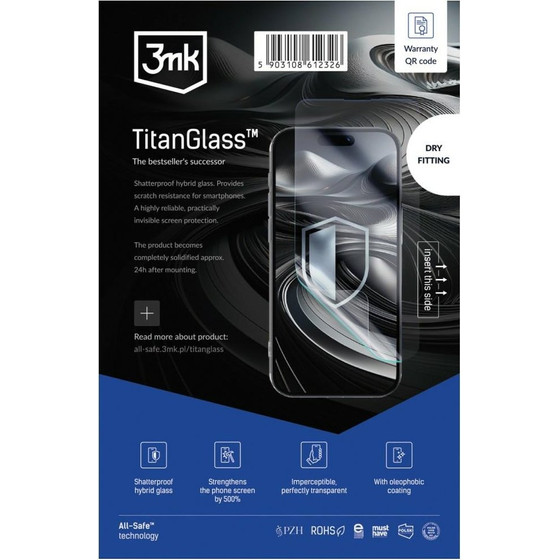 3MK All-Safe - Aio Titanglass - Phone Mokry Montaz Pakowane Po 5szt, Cena Dotyczy 1sZt - (5903108612340)