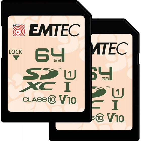 Emtec Sdxc Memory Card Rugged Outdoor, 64Gb, Class 10 / UHS-1 U1, 2-Pack - (ECMSD64GXCU1ORP2)