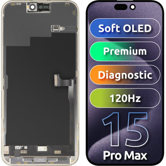 MP Lcd Display Module For Apple Iphone 15 Pro Max, Premium Soft Oled Fhd 120Hz Diagnostic Version, Aftermarket, Black