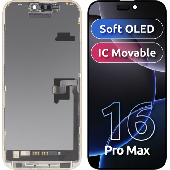 MP Lcd Display Module For Apple Iphone 16 Pro Max, Soft Oled Fhd Ic Movable Version, Aftermarket, Black