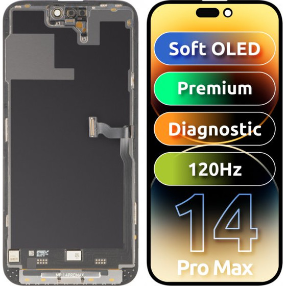 MP Lcd Display Module For Apple Iphone 14 Pro Max, Premium Soft Oled Fhd 120Hz Diagnostic Version, Aftermarket, Black
