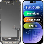 MP Lcd Display Module For Apple Iphone 15, Premium Soft Oled Fhd 120Hz Diagnostic Version, Aftermarket, Black