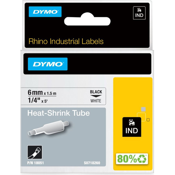 Dymo Shrink tubing Black on White - (18051)