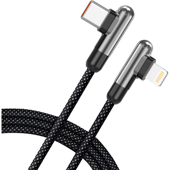 Lito - Data Cable (LD13CL) - Type-C to Lightning Fast Charging 30W, Nylon Braided, Right Angle Design, 1m - Black