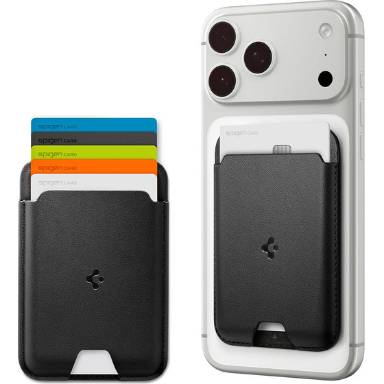 Spigen - Valentinus Wallet MagFit - for 5 x Cards Easy Access, Minimalist Construction, PU Leather - Black - (AFA11337)