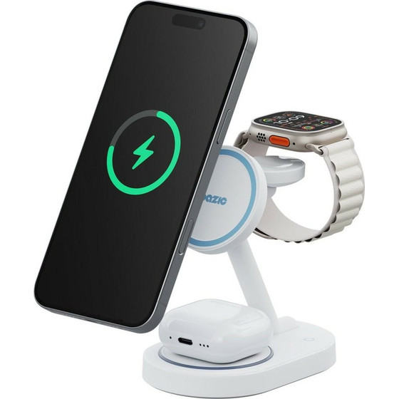 ENERGEA Wireless Charger Gomag Station 2 3-in-1 Fast Charging Magsafe White - (GM-STNQI2-WHT)