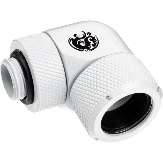 BitsPower Advanced Multi-Link Adapter connection/fitting 90 Grad G1/4 inch AG on 16mm AD Hardtube - redatable/swivel, white - (BP-DWE90RMLA16)