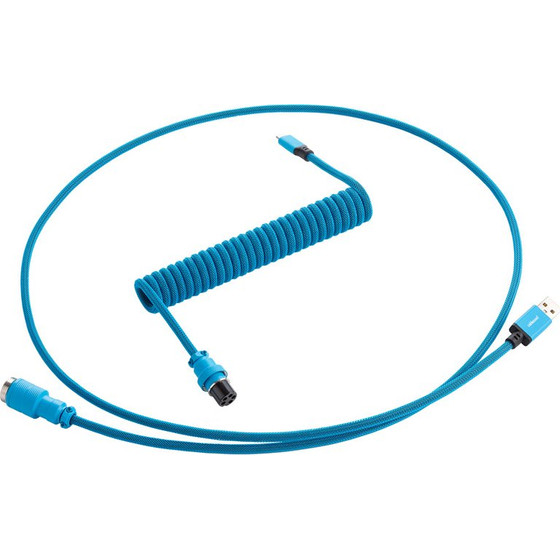 CableMod PRO Coiled Keyboard Cable USB A to Micro USB C, Specturm Blue - 150cm - (CM-PKCA-MLBALB-KLB150KLB-R)