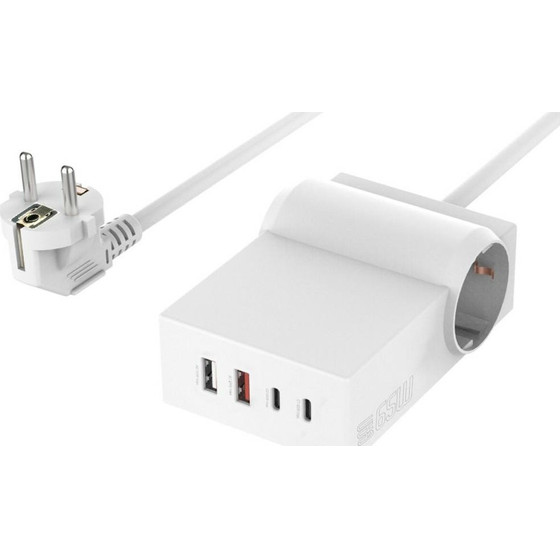 4smarts Charging station 6w1 Power Strip Desk GaN 65W USB-C/A/AC white - (540559)