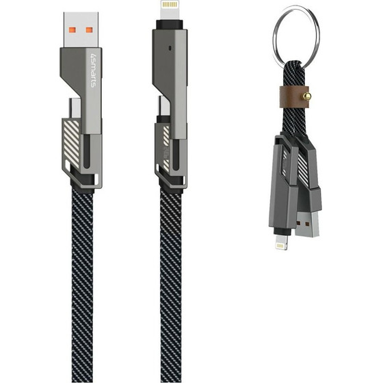 4smarts Combo 2Cords Flat 3-in-1 Cable Set 240W USB-A/USB-C/Lightning 1.5m + Keychain Cable graphite - (541456)