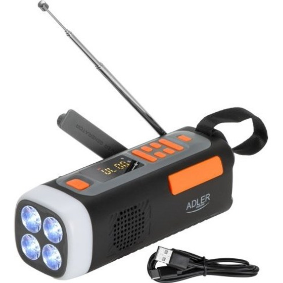 Adler Emergency radio Solar panel / Crank / Powerbank 4500 mAh Black - (AD 1920)