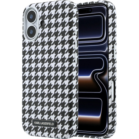 Karl Lagerfeld Pu Houndstooth Resin Plate Magsafe Case For Iphone 17 Black - (KLHMP17S6PFPDPK)