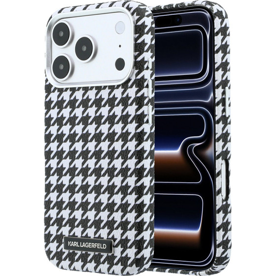 Karl Lagerfeld Pu Houndstooth Resin Plate Magsafe Case For Iphone 17 Pro Black - (KLHMP17L6PFPDPK)