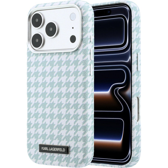 Karl Lagerfeld Pu Houndstooth Resin Plate Magsafe Case For Iphone 17 Pro Blue - (KLHMP17L6PFPDPB)
