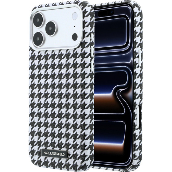 Karl Lagerfeld Pu Houndstooth Resin Plate Magsafe Case For Iphone 17 Pro Max Black - (KLHMP17X6PFPDPK)