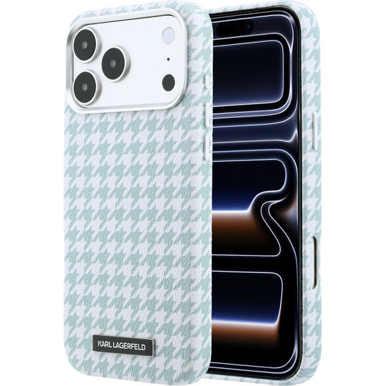 Karl Lagerfeld Pu Houndstooth Resin Plate Magsafe Case For Iphone 17 Pro Max Blue - (KLHMP17X6PFPDPB)