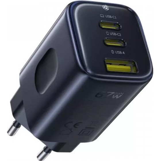 Baseus Wall Charger Picogo AE11, 67W, 3.35A, 1 x USB-A - 2 x USB-C, Black - (E0121200)
