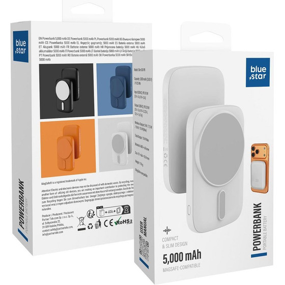 Blue Star Powerbank Compatible With Magsafe Slim DG-P8 15W 5000 Mah bialy