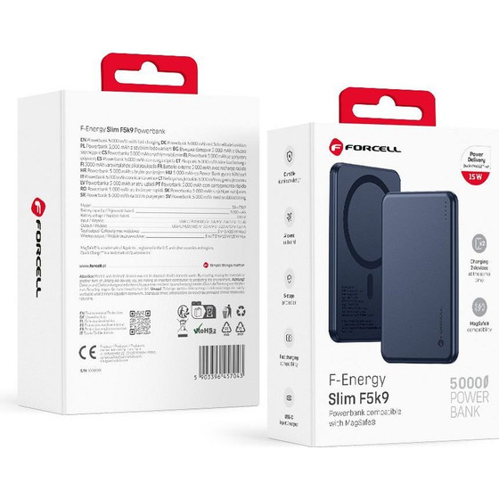 FORCELL Powerbank Compatible With Magsafe F-Energy Slim F5K9 QC4.0 PD3.0 15W 5000 Mah Navy blue