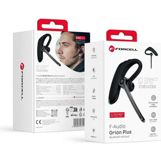 FORCELL Wireless Mono Headset (ENC, Multipoint, Bt 6.0 + EDR, 170mah) Orion Plus black