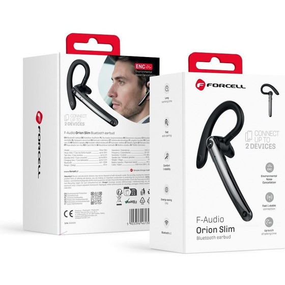 FORCELL Wireless Mono Headset (ENC, Multipoint, Bt 6.0 + EDR, 90mah) Orion Slim black