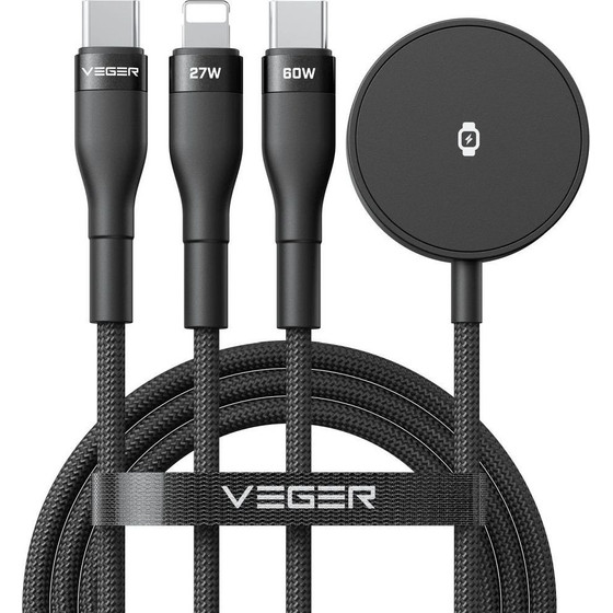 Veger Cable 3in1 Usb C To Lightning / Typ C / Iwatch / Sam Watch 3A 92W V730 1,5 m black