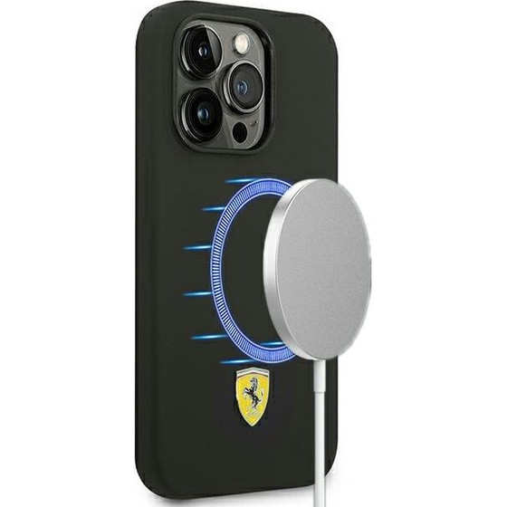 Ferrari Iphone 14 Pro 6,1bLack Hardcase Silicone Metal Logo Magsafe - (FESSIHMP14LBK)