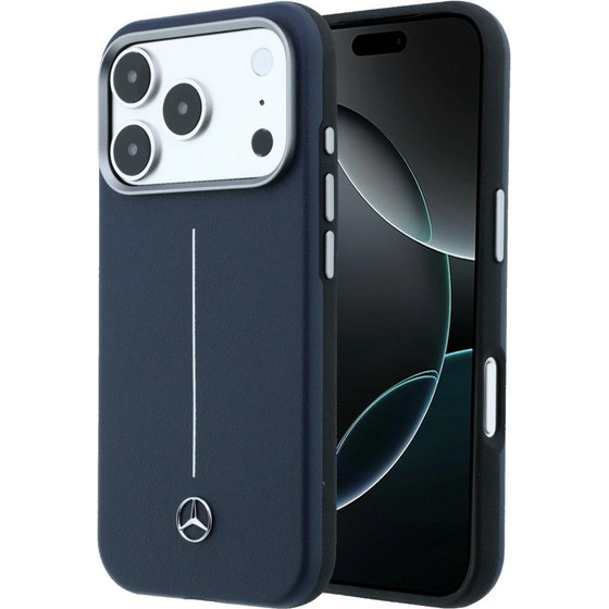 MERCEDES Case Leather Semi Wrap Iconic Line Magsafe For Iphone 17 Pro Navy - (MEHMP17L25PFWSTV)