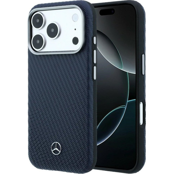 MERCEDES Case Leather Semi Wrap Wood Effect Magsafe For Iphone 17 Pro Navy - (MEHMP17L25PFWWPV)