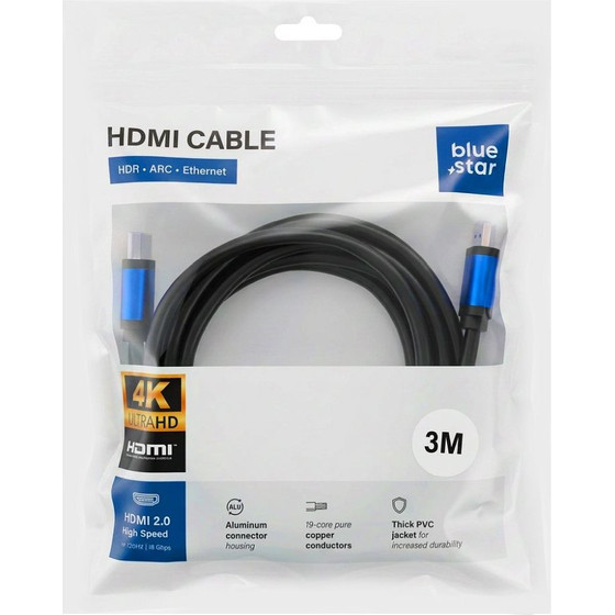 Blue Star Cable Hdmi 2.0 4K 120Hz - High Speed, HDR, ARC, Ethernet, AWM, 18GBps 1,5 m black