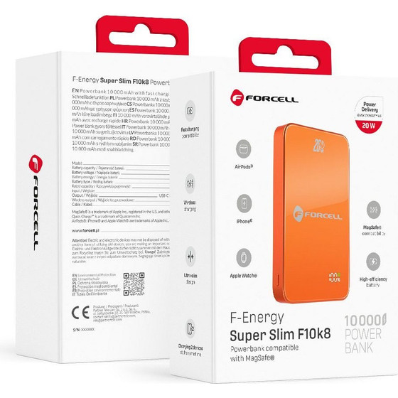 FORCELL Powerbank Compatible With Magsafe F-Energy Superslim F10K8 QC4.0 PD3.0 15W 10000 Mah orange