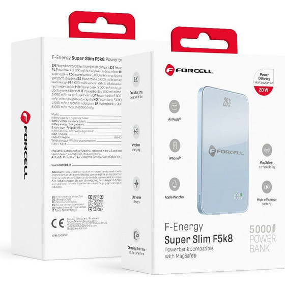 FORCELL Powerbank Compatible With Magsafe F-Energy Superslim F5K8 QC4.0 PD3.0 15W 5000 Mah blue