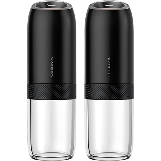 Deerma - Electric Grinder Set (YM01) - For Salt & Pepper, Auto-Dispensing, Adjustable Coarseness, Ceramic Core, 175ml - Black