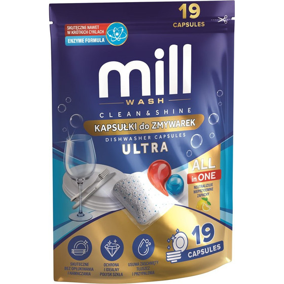 MADONIS Mill CLEAN&Shine Ultra Dishwasher Capsules, 19 capsules, 3K.D - (Mill Kapsulki Do Zmywarek ULTRA)