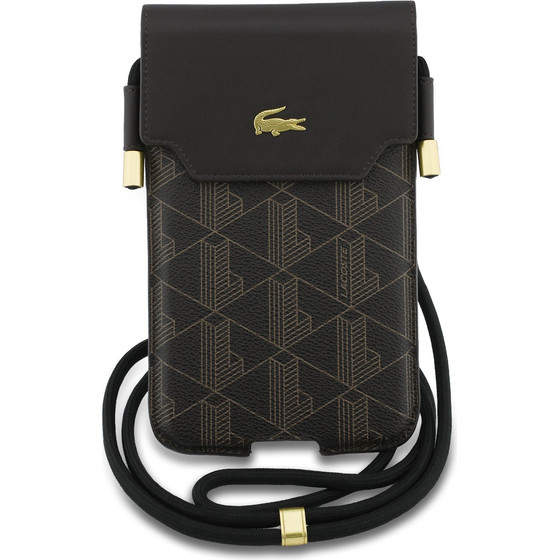 LACOSTE Pvc Blend Monogram Metal Logo Phone Pouch Xl Brown - (LCPSP17XPBSMW)