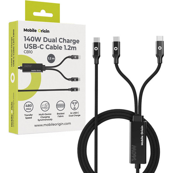 Mobile Origin 140W Dual Charge USB-C Cable 1.2 m CB10 - (MO-140WDCH-CB10)