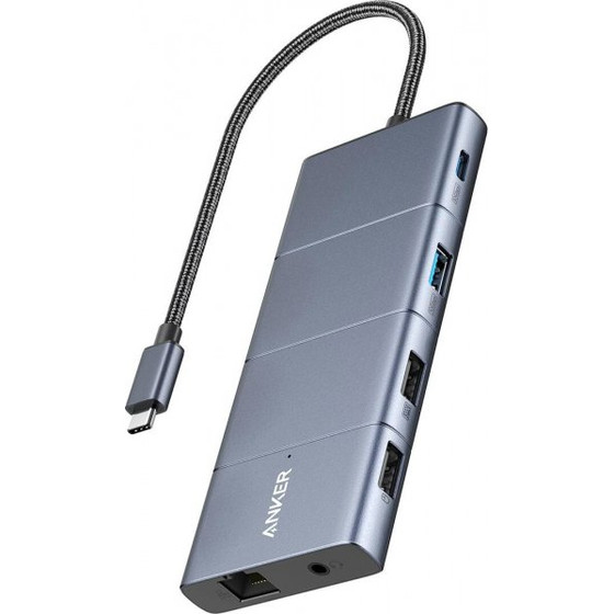 Anker USB-C Hub PowerExpand, 1 x USB-A 3.2 - 2 x USB-A - 2 x USB-C - 1 x Display Port - 1 x Hdmi - 1 x Jack 3.5mm - 1 x RJ45 - 1 x Sd - 1 x microSD, Grey