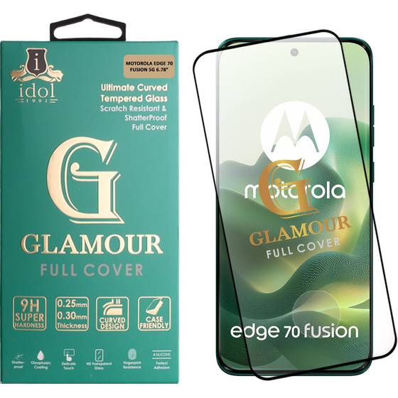 Idol 1991 Glamour Tempered Glass Motorola Edge 70 Fusion 5G 6.78in 9H 0.30mm Full Cover 3D Edge Glue Finger Unlock BLACK
