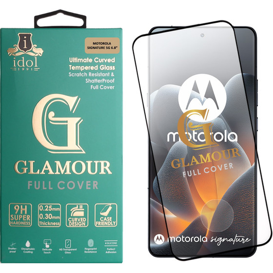 Idol 1991 Glamour Tempered Glass Motorola Signature 5G 6.8in 9H 0.30mm Full Cover 3D Edge Glue Finger Unlock BLACK